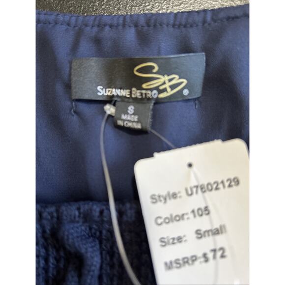 Suzanne Betro Sweater Size Small Navy Cable Knit Layered Tunic Preppy NEW - Picture 6 of 11